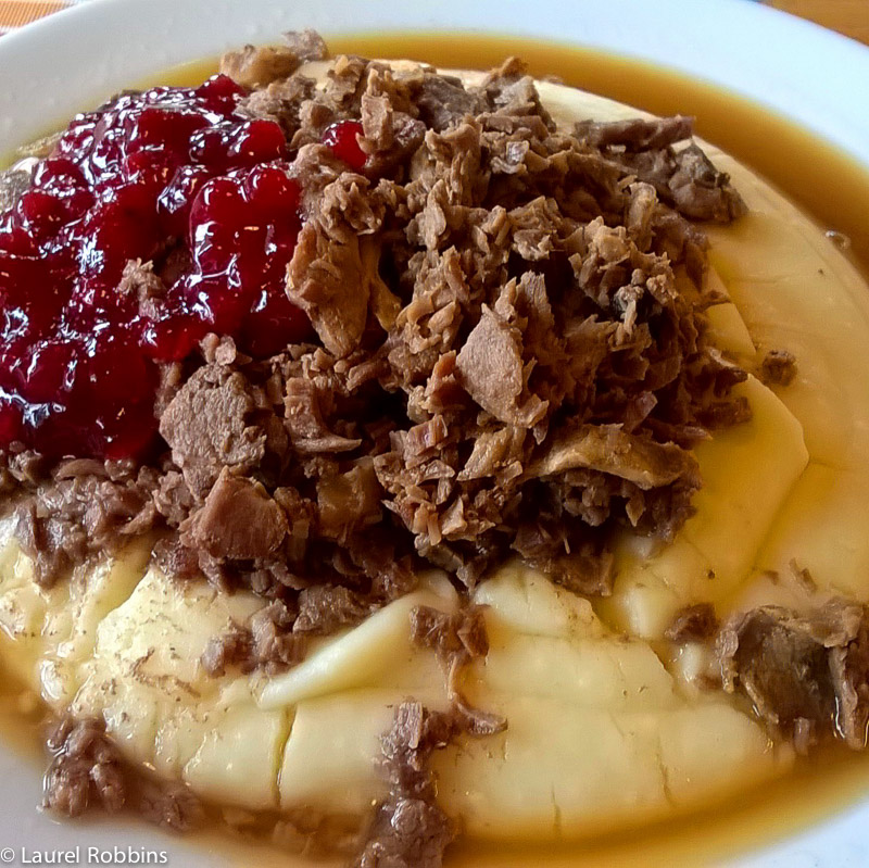 Finnish food reindeer meat and mashed potatoes at Hossa Reindeer Farm and Kivelion copy