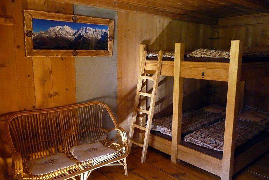 Bunk beds in the dormitory at Refuge de Nant Borrant, mountain hut accommodation on the Tour du Mont Blanc