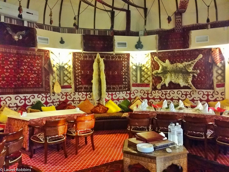 Yurt Restaurant found on Kok-Tobe Hill in Almaty Kazakhstan where they serve traditional Kazak food. 