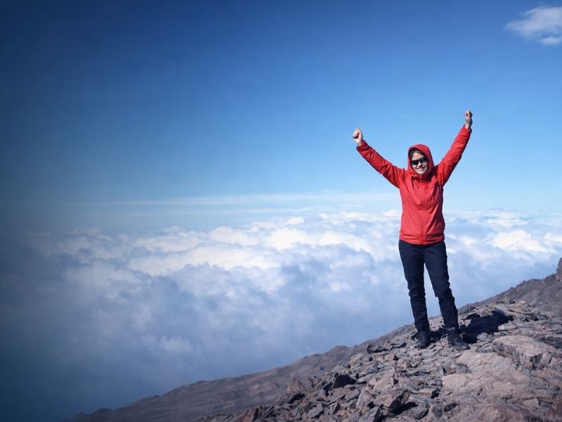 Entrepreneur and hiker Laurel Robbins above the clouds en route to Kilimanjaro