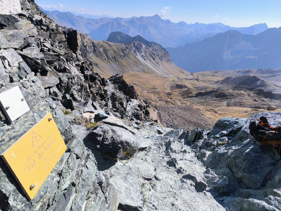 The Col du Lauson pass marker at 3,296 m on the Gran Paradiso hiking tour