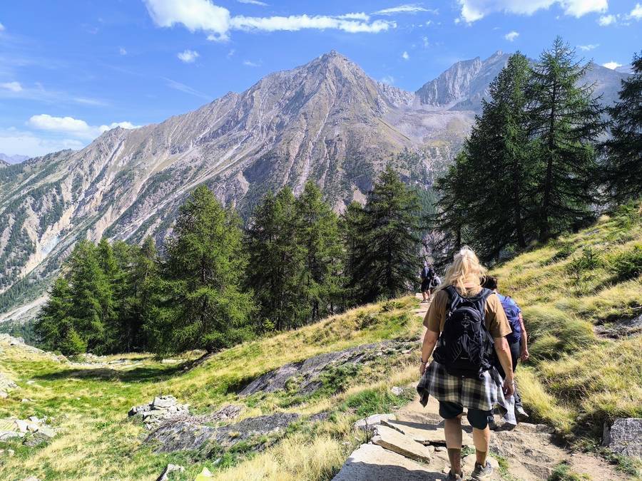 Hikers on the trail on a self-guided Gran Paradiso hiking tour in Italy