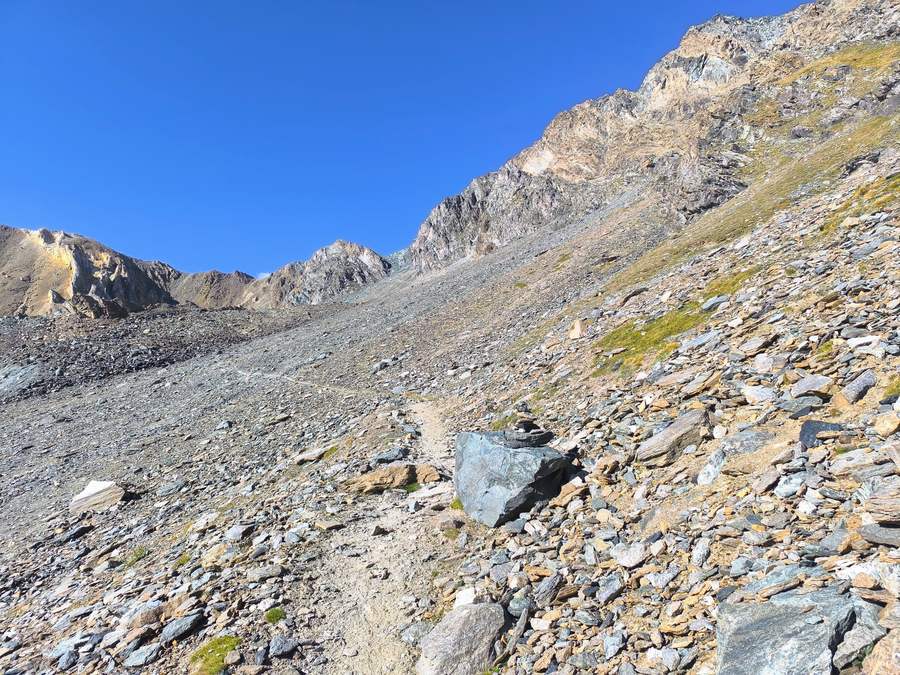 Rocky hiking trail approaching the Col du Lauson in Gran Paradiso National Park
