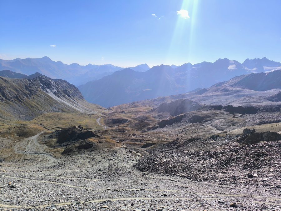 Looking back down the trail towards the glaciers on the Gran Paradiso hiking tour