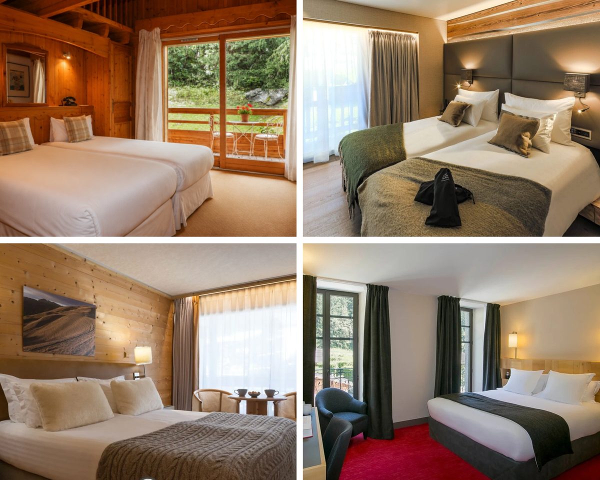 Tour du Mont Blanc accommodation: four hotel rooms we regularly use on the 7-Day Ultimate Luxury Tour