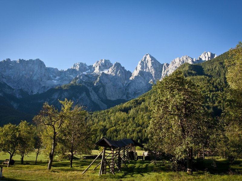 Julian alps from a bovec meadow