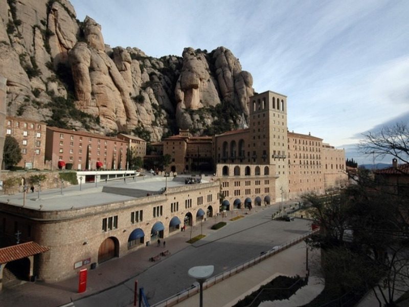 The monastery complex at Montserrat seen from above, where every marked Montserrat hiking trail starts