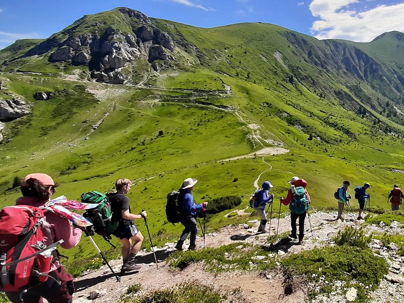Peaks of the Balkans Trail guided hiking tour, hikers near Doberdol